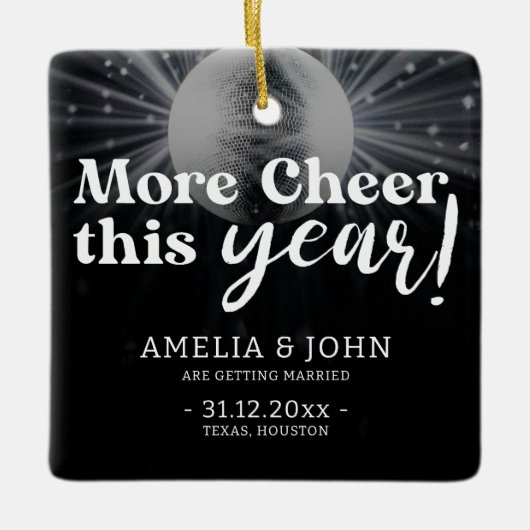 Elegant Silver Black White Wedding Save the Date Keramisch Ornament (Voorkant)