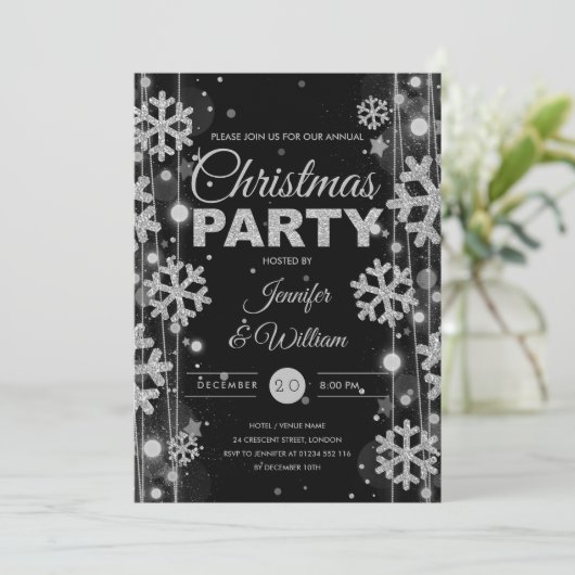 Elegant Silver Black Winter Glam Kerstfeest Kaart (Staand voorkant)