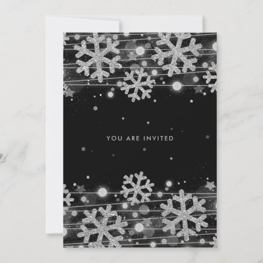 Elegant Silver Black Winter Glam Kerstfeest Kaart (Achterkant)