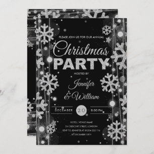 Elegant Silver Black Winter Glam Kerstfeest Kaart