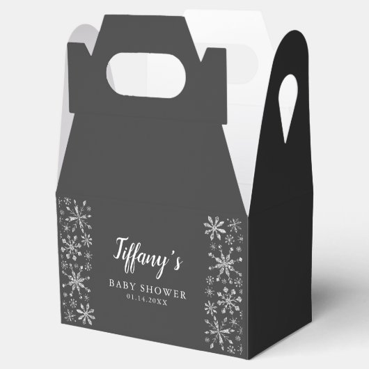 Elegant Silver Black Winter Wonderland Baby shower Bedankdoosjes (Geopend)
