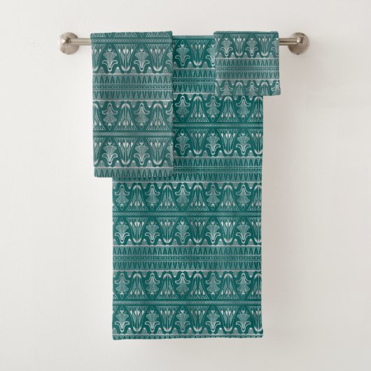 Elegant Silver Blauwgroen Art Deco Bad Handdoek (Insitu)