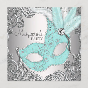 Elegant Silver Blauwgroen Blue Masquerade Party Kaart