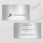 Elegant Silver Blik Professioneel Modern Monogram Visitekaartje (Voorkant / Achterkant)