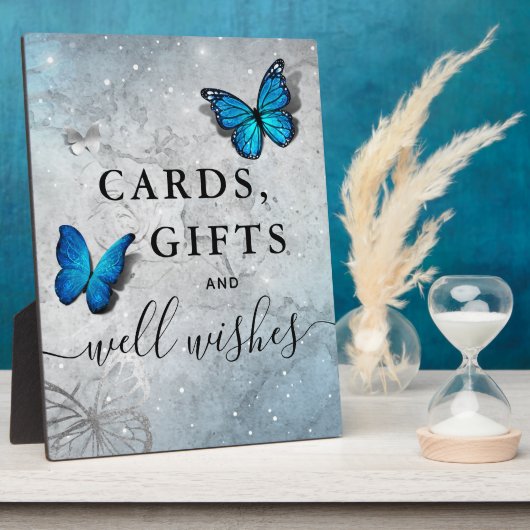 Elegant Silver Blue Butterfly-kaarten en cadeaubon Fotoplaat (Zijkant)