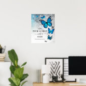 Elegant Silver Blue Butterfly Pick a Seat Wedding Poster (Thuiskantoor)