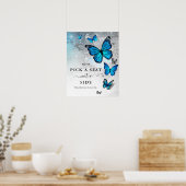 Elegant Silver Blue Butterfly Pick a Seat Wedding Poster (Keuken)