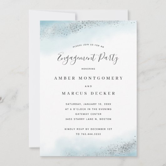 Elegant Silver Blue Fairytale Engagement Party Kaart (Voorkant)
