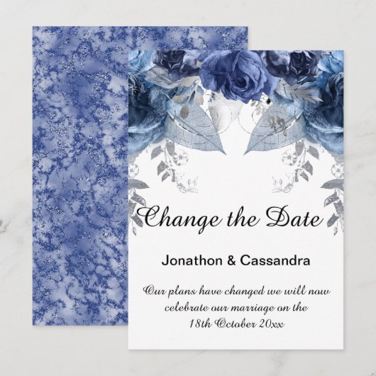 ELEGANT SILVER BLUE FLORAL VERANDERING DATUM (Voorkant / Achterkant)