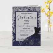 Elegant Silver Blue Glitter Dress Afstudeerder Fot Kaart (Gele Bloem)