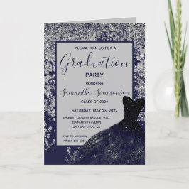 Elegant Silver Blue Glitter Dress Afstudeerder Fot Kaart