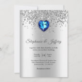 Elegant Silver Blue Heart Diamond Glitter Wedding Kaart (Voorkant)
