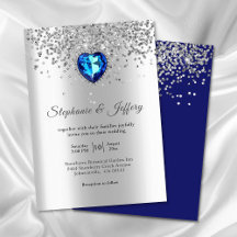 Elegant Silver Blue Heart Diamond Glitter Wedding