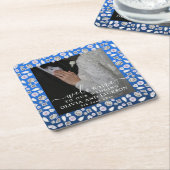 Elegant Silver Blue Heart Diamond Glitter Wedding Kartonnen Onderzetters (Schuin)