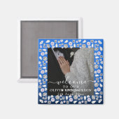 Elegant Silver Blue Heart Diamond Glitter Wedding Magneet (Voorkant / Achterkant)