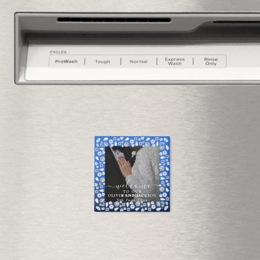 Elegant Silver Blue Heart Diamond Glitter Wedding Magneet (Insitu (Vaatwasser))