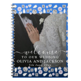 Elegant Silver Blue Heart Diamond Glitter Wedding Notitieboek