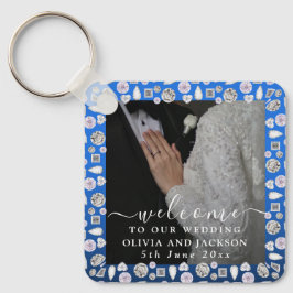 Elegant Silver Blue Heart Diamond Glitter Wedding Sleutelhanger