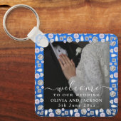 Elegant Silver Blue Heart Diamond Glitter Wedding Sleutelhanger (Voorkant)