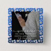 Elegant Silver Blue Heart Diamond Glitter Wedding Vierkante Button 5,1 Cm (Voorkant)