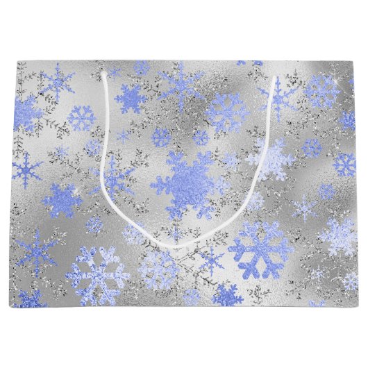 Elegant Silver Blue Kerstmis Snowflake Patroon Groot Cadeauzakje (Voorkant)