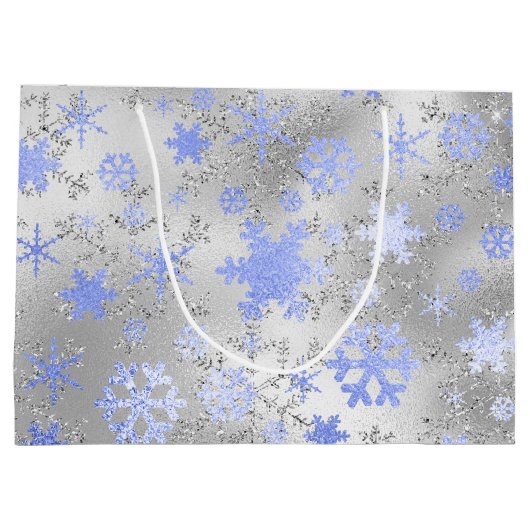Elegant Silver Blue Kerstmis Snowflake Patroon Groot Cadeauzakje (Achterkant)