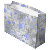 Elegant Silver Blue Kerstmis Snowflake Patroon Groot Cadeauzakje (Achterkant Gekanteld)