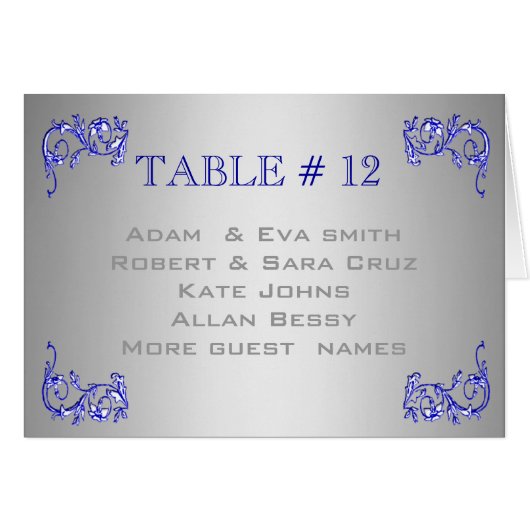 Elegant SILVER BLUE Table number sjabloon bruiloft (Voorkant Horizontaal)