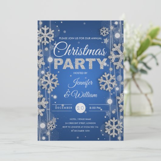 Elegant Silver Blue Winter Glam Kerstfeest Kaart (Staand voorkant)