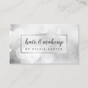 Elegant Silver Bokeh Feminine Hair Stylist Salon Visitekaartje