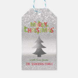 Elegant Silver Bokeh-kerstboom Cadeaulabel