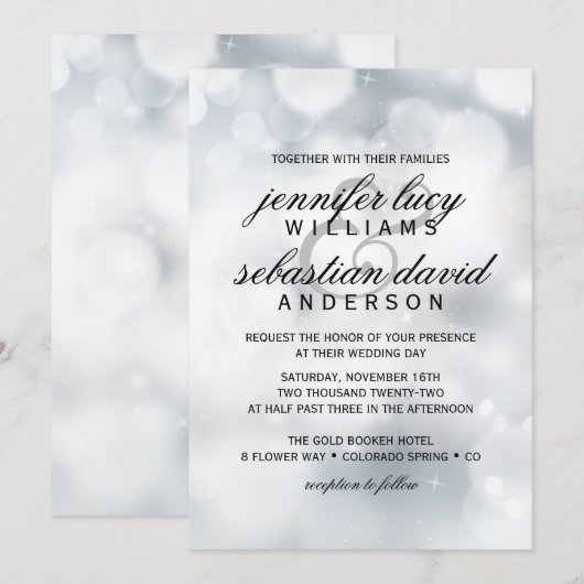 Elegant Silver Bokeh Light Chic Wedding Kaart (Voorkant / Achterkant)