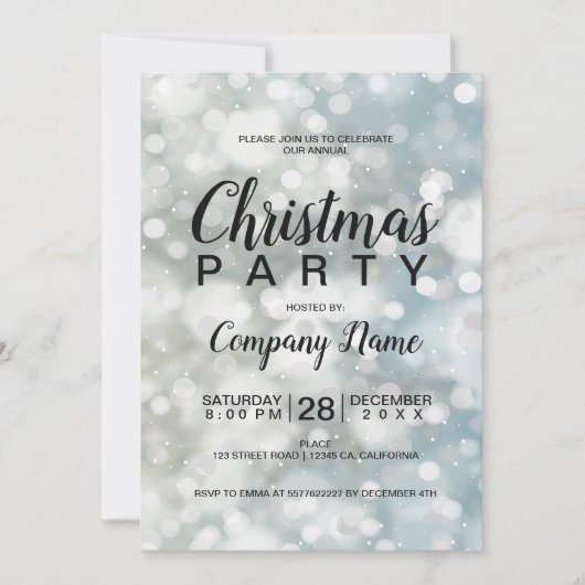 Elegant Silver Bokeh Snow Corporate Kerstmis Kaart (Voorkant)