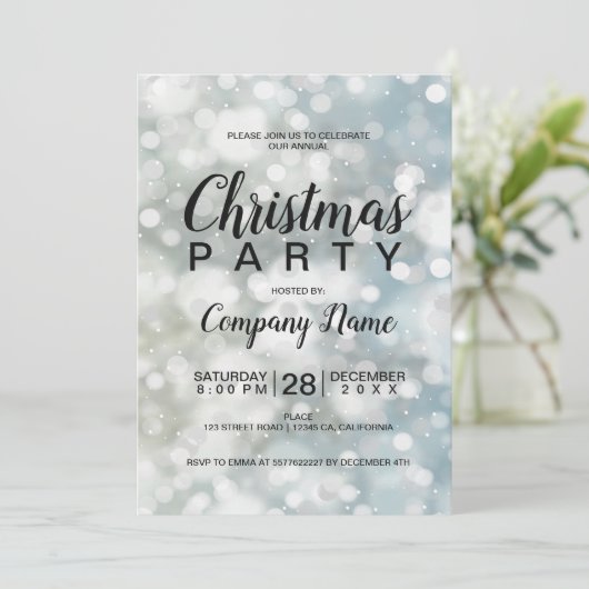Elegant Silver Bokeh Snow Corporate Kerstmis Kaart (Staand voorkant)