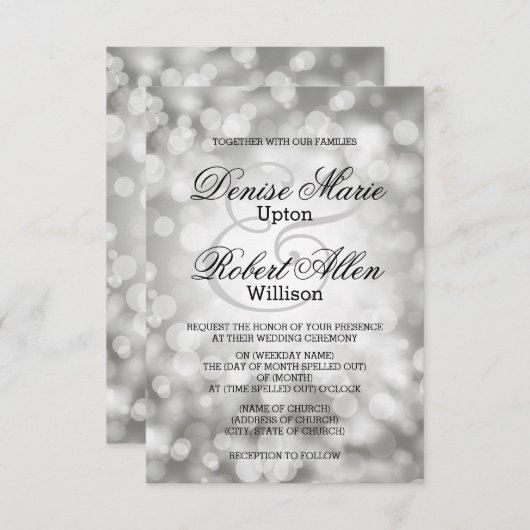Elegant Silver Bokeh Wedding Uitnodiging (Voorkant / Achterkant)