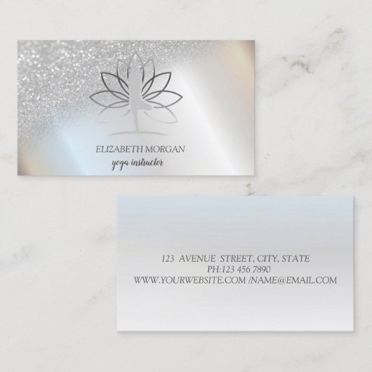 Elegant Silver Bokeh Women Silhouette Lotus Visitekaartje (Voorkant / Achterkant)