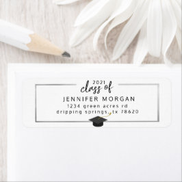 Elegant Silver Border Afstuderen retouradres Etiket