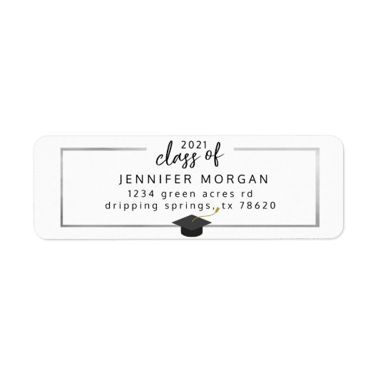 Elegant Silver Border Afstuderen retouradres Etiket (Voorkant)