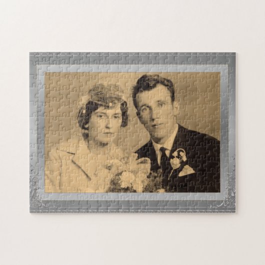 Elegant Silver Border lijst, aangepaste foto Legpuzzel (Horizontaal)