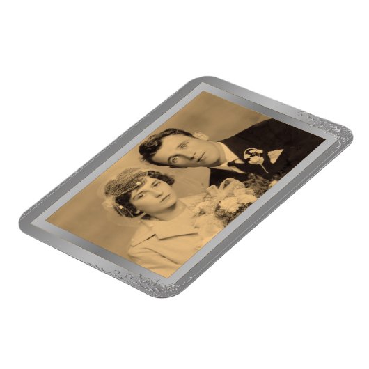 Elegant Silver Border lijst, aangepaste foto Magneet (Linkerzijde)