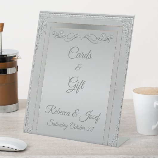 Elegant Silver Border lijst, aangepaste foto Reclamebord Met Voetstuk (Insitu)