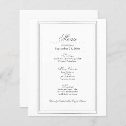 Elegant Silver Border Weddenrenmenu (Voorkant / Achterkant)