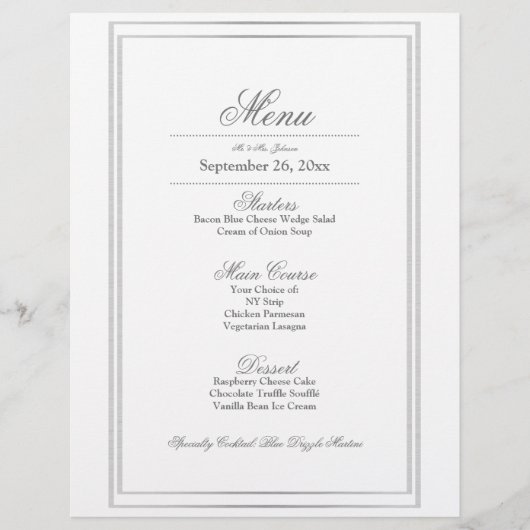 Elegant Silver Border Weddenrenmenu Briefhoofd (Voorkant)