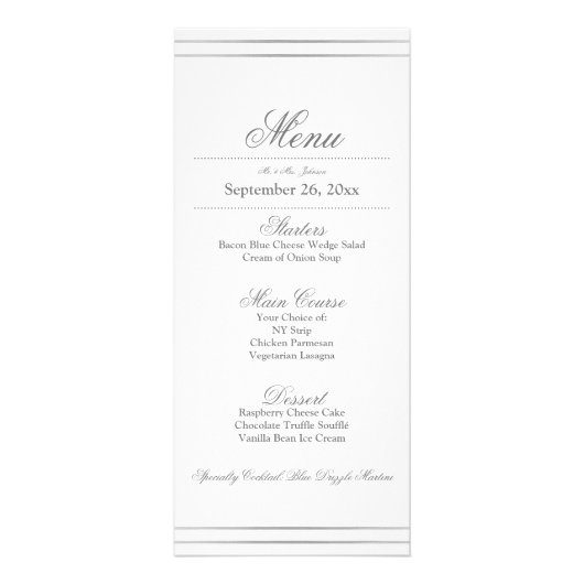 Elegant Silver Border Weddenrenmenu Reclamekaart (Voorkant)