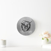 Elegant Silver Borhed Metal Monogram Naam Stijlvol Ronde Klok (Huis)