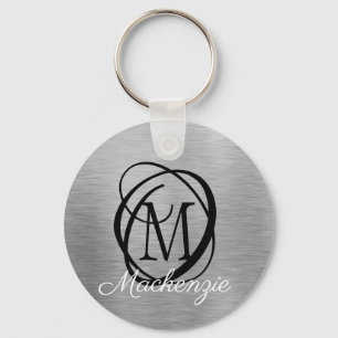 Elegant Silver Borhed Metal Monogram Naam Stijlvol Sleutelhanger