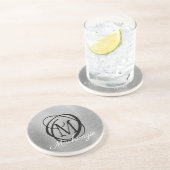 Elegant Silver Borhed Metal Monogram Naam Stijlvol Zandsteen Onderzetter (Zijkant)