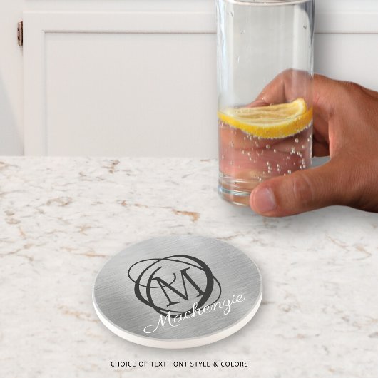 Elegant Silver Borhed Metal Monogram Naam Stijlvol Zandsteen Onderzetter