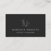 Elegant Silver Botanical Logo Black Visitekaartje (Voorkant)
