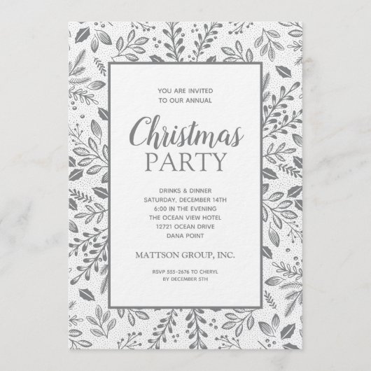 Elegant Silver Botanicals Christmas Party Kaart (Voorkant)